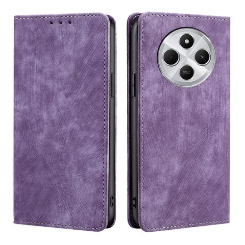 Funda de Cuero Magnética con Cepillo Antirrobo Rfid para Redmi 14C 4G (Morado)