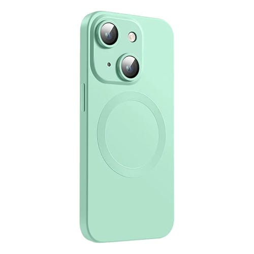 Funda de Silicona Líquida Magsafe para iPhone 15 Textura de Cd (Verde Menta)