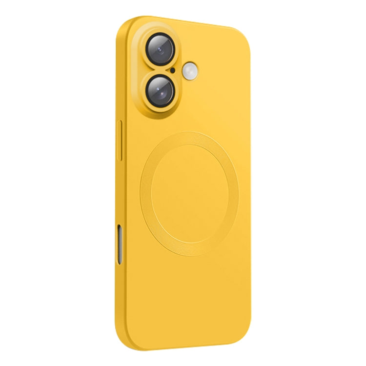 Funda de Silicona Líquida Magsafe para iPhone 16 con Textura de Cd (Amarillo Limón)