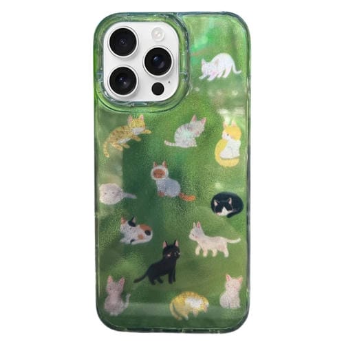 Funda TPU Doble Capa iPhone 13 Pro Patrón Imd Varios Gatos (Verde Oscuro)