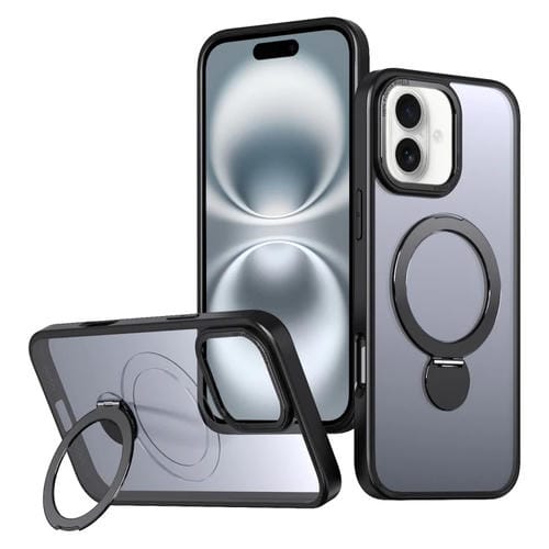 Estuche para teléfono Wing Series Gen2 con soporte anillo metal Magsafe para iPhone 16 Plus (Negro)