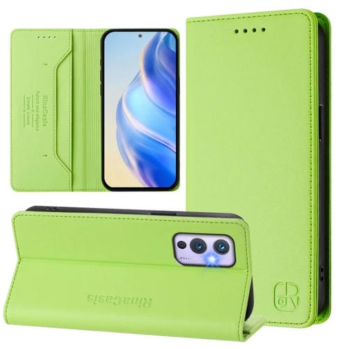 Funda de Cuero con Doble Pliegue y Succión Magnética Rfid para OnePlus 9 Rc01 (Verde Hierba)