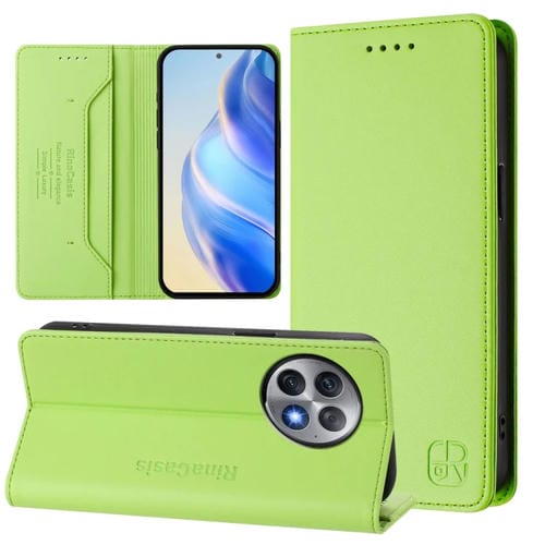 Funda de Cuero con Doble Pliegue y Succión Magnética RFID para OnePlus Ace 2 Pro Rc01 (Verde Hierba)