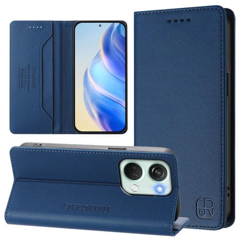 Funda de Cuero con Doble Pliegue y Succión Magnética para OnePlus Nord 3 y Ace 2V Rc01 (Azul Oscuro)