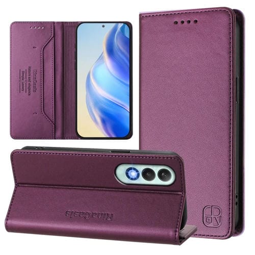 Funda de Cuero con Doble Pliegue y Succión Magnética Rfid para OnePlus Nord Ce4 Rc01 (Violeta)