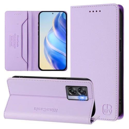 Funda de Cuero con Doble Pliegue y Succión Magnética RFID para OnePlus Nord N300 Rc01 (Morado Claro)