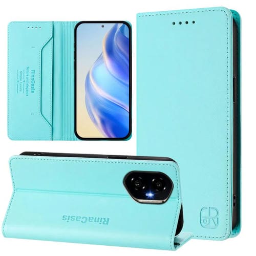 Funda de Cuero con Doble Pliegue y Succión Magnética Rfid para Honor 300 Rc01 (Verde Menta)