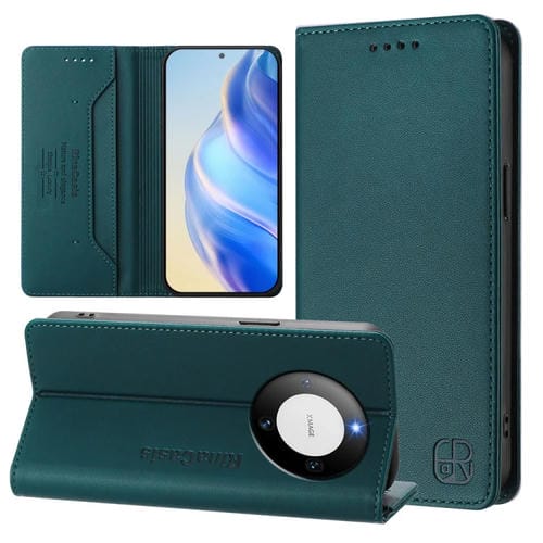 Funda de Cuero con Doble Pliegue y Succión Magnética para Huawei Mate 60 Pro/Mate 60 Pro+ Rc01 (Verde Oscuro)