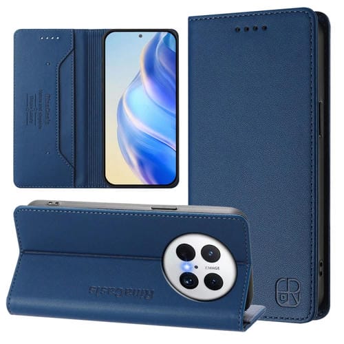 Funda de Cuero con Doble Pliegue y Succión Magnética para Huawei Mate 70 Pro Rc01 (Azul Oscuro)