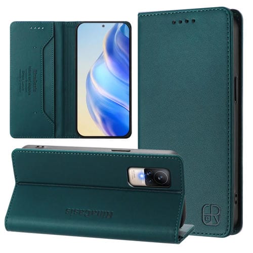 Funda de Cuero con Doble Pliegue y Succión Magnética Rfid para Xiaomi Civi 1S Rc01 (Verde Oscuro)