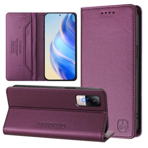 Funda de Cuero con Doble Pliegue y Succión Magnética Rfid para Xiaomi Civi 1S Rc01 (Violeta)