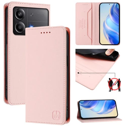 Funda de Cuero con Doble Pliegue y Succión Magnética para Teléfono Xiaomi Poco X6 Neo 5G Rc01 (Rosa)