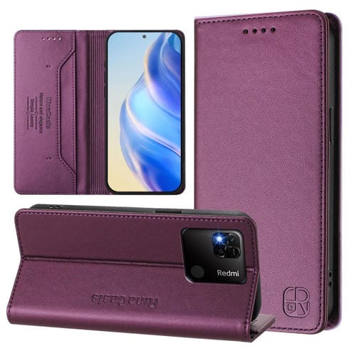 Funda de Cuero con Doble Pliegue y Succión Magnética Rfid para Redmi 10A/9C Rc01 (Violeta)