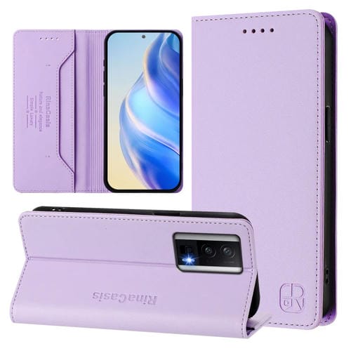 Funda de Cuero con Doble Pliegue y Succión Magnética para Redmi K60/K60 Pro Rc01 (Morado Claro)
