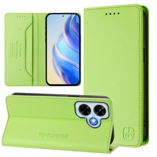 Funda de Cuero con Doble Pliegue y Succión Magnética Rfid para Redmi Note 13 4G Global Rc01 (Verde Hierba)