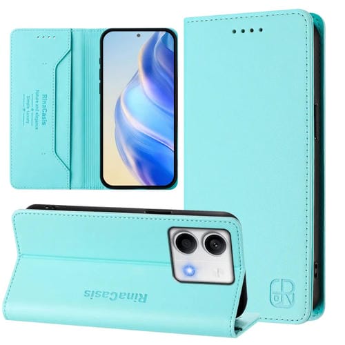 Funda de Cuero con Doble Pliegue y Succión Magnética Rfid para Redmi Note 13 5G Global Rc01 (Verde Menta)