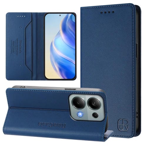 Funda de Cuero con Doble Pliegue y Succión Magnética para Redmi Note 13 Pro 4G Global Rc01 (Azul Oscuro)