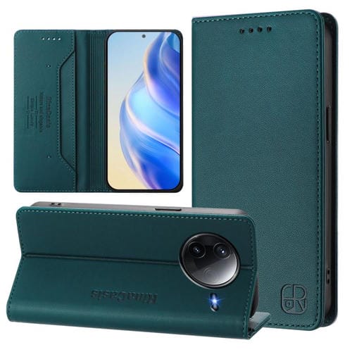 Funda de Cuero con Doble Pliegue y Succión Magnética para Redmi K80/K80 Pro Rc01 (Verde Oscuro)