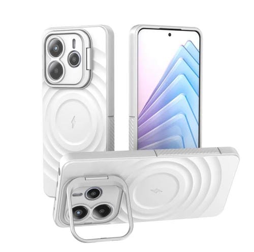 Estuche para Teléfono con Marco de Lente Corrugado Magsafe para Redmi Note 14 5G (Blanco)