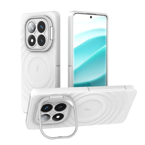 Estuche para Teléfono con Marco de Lente Corrugado Magsafe para Redmi Note 14 Pro 5G (Blanco)