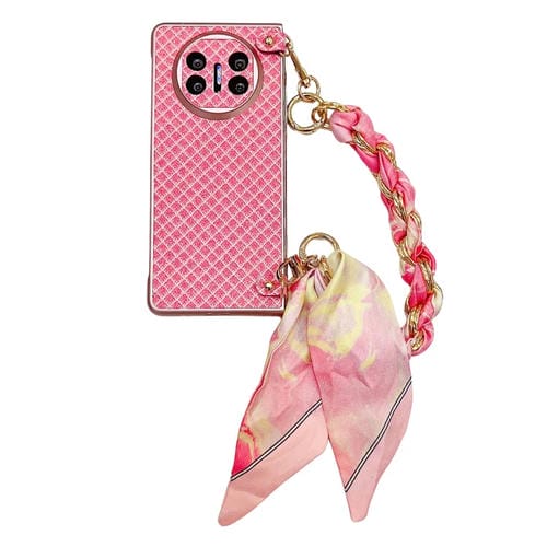 Funda para Teléfono Huawei Mate X3/X5 con Diseño de Rombos y Diamantes + Pulsera de Seda (Rosa)