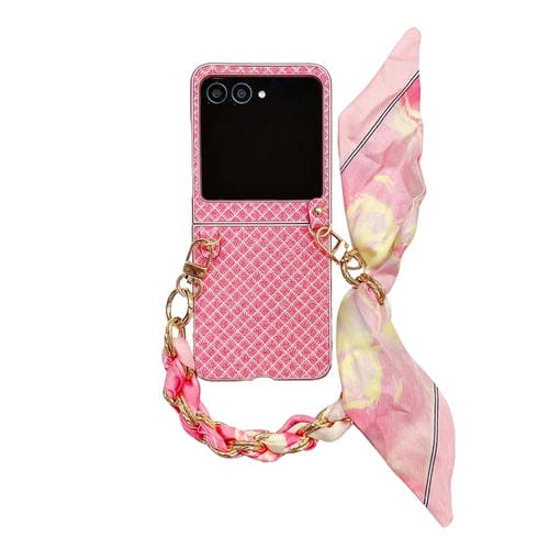 Funda para Teléfono Motorola Razr 50 con Diseño de Rombos y Diamantes Brillantes y Pulsera de Seda (Rosa)