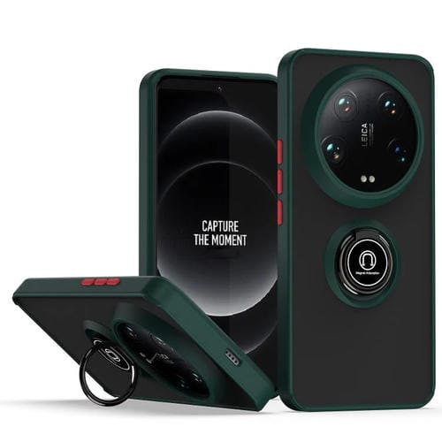 Funda de TPU + PC con anillo para Xiaomi 14 Ultra Q Shadow 1 Series (verde oscuro)