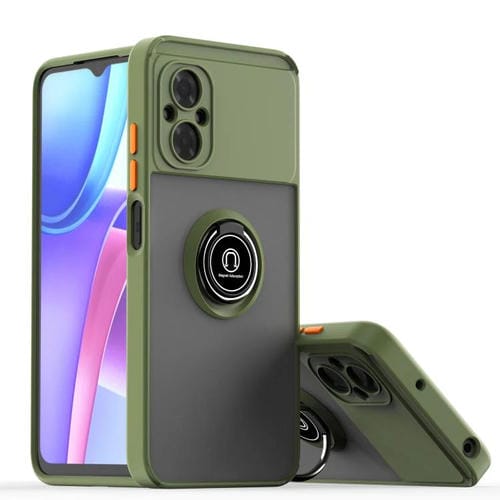 Funda de TPU + PC con anillo para Xiaomi Poco M4 5G Q Shadow 1 Series (verde militar)