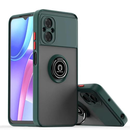 Funda de TPU + PC con anillo para Xiaomi Poco M4 5G Q Shadow 1 Series (verde oscuro)