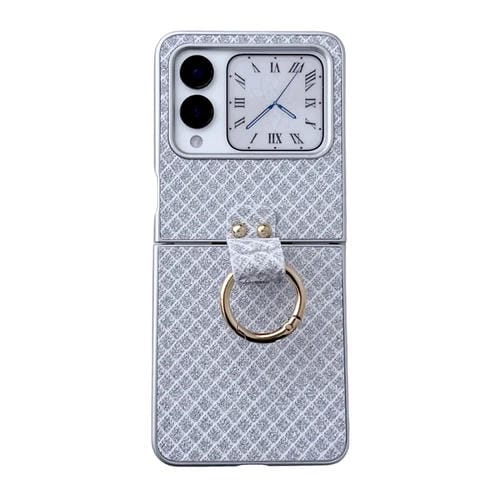 Funda para Teléfono Huawei Nova Flip con Diseño de Rombos, Diamantes Brillantes y Anillo (Plateada)