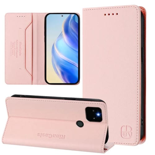 Funda de Cuero con Doble Pliegue y Succión Magnética RFID para Google Pixel 5A Rc01 (Rosa)