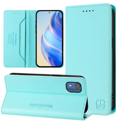 Funda de Cuero Rfid con Doble Pliegue y Succión Magnética para Nokia C02 Rc01 (Verde Menta)