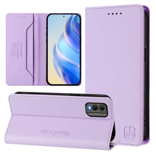 Funda de Cuero Rfid para Nokia C32 Rc01 con Doble Pliegue y Succión Magnética (Morado Claro)
