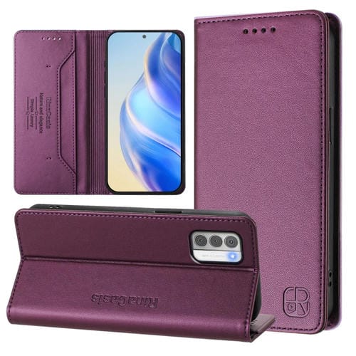 Funda de Cuero con Doble Pliegue y Succión Magnética para Nokia G42/G310 Rc01 (Violeta)