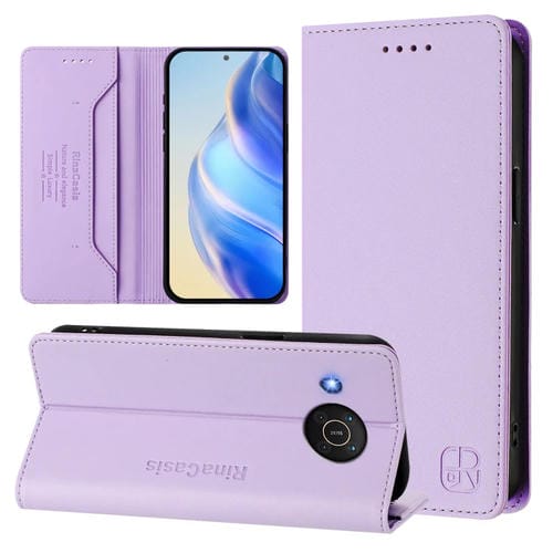 Funda de Cuero Rfid con Doble Pliegue y Succión Magnética para Nokia X20/X10 Rc01 (Morado Claro)