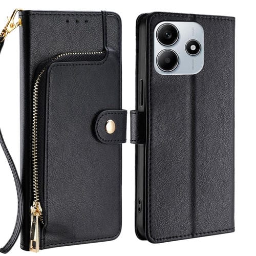 Funda de Cuero con Cremallera para Redmi Note 14 5G (Negra)
