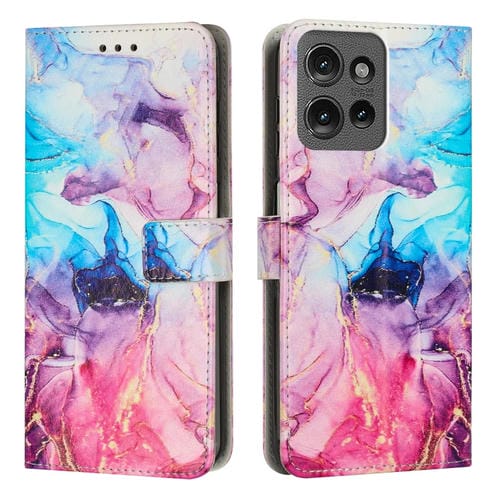 Funda de Cuero con Patrón Mármol para Motorola Edge 50 Pro y Edge 50 (Rosa y Morado)