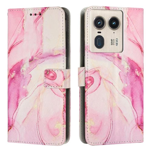 Funda de Cuero con Patrón de Mármol para Motorola Edge 50 Ultra (Oro Rosa)