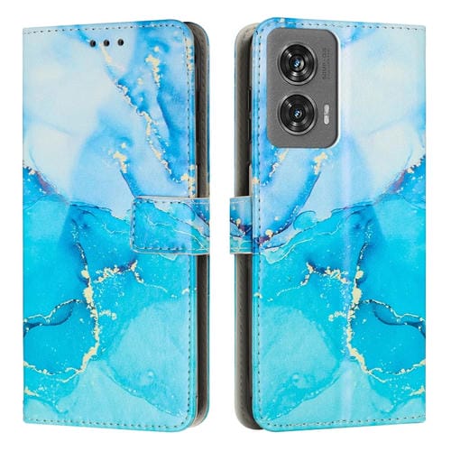 Funda de Cuero para Motorola Moto G85 y S50 Neo con Patrón Mármol Pintado (Azul y Verde)