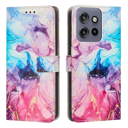 Funda de Cuero con Patrón Mármol para Motorola Moto S50 5G y Edge 50 Neo (Rosa y Morado)