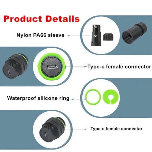 Adaptador Acoplador Recto Hembra a Hembra Tipo C Un Solo Puerto Resistente Agua IP68 10 Gbps Exteriores