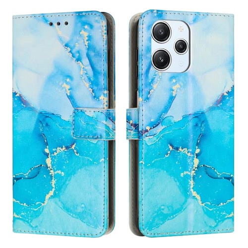 Funda de Cuero con Patrón de Mármol Pintado para Xiaomi Poco M6 Pro 5G (Azul Verde)