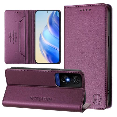 Funda de Cuero con Doble Pliegue y Succión Magnética Rfid para TCL 50 5G / Xe Nxtpaper 5G / Xe 5G Rc01 (Violeta)
