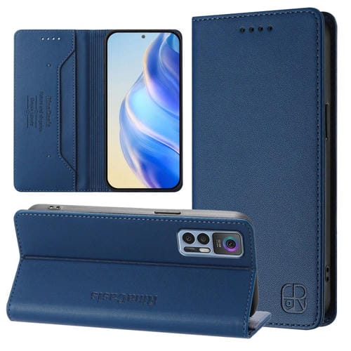 Funda de Cuero Rfid con Succión Magnética y Doble Pliegue para TCL 30 4G/30 5G/30+ Rc01 (Azul Oscuro)