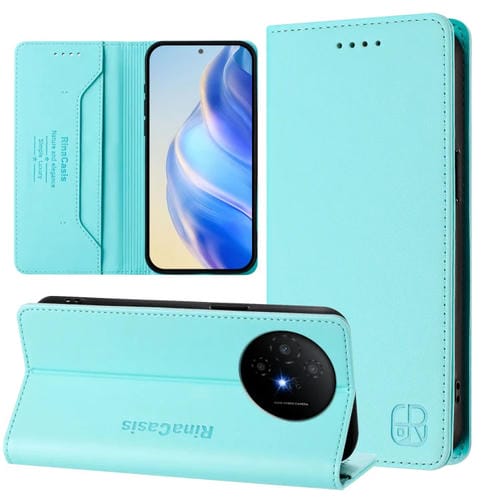 Funda de Cuero con Doble Pliegue y Succión Magnética Rfid para TCL 50 Xl 5G Rc01 (Verde Menta)
