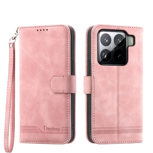 Funda De Teléfono Híbrida De Cuero Pu Y Tpu Dierfeng Dream Line Para Xiaomi 15 (Rosa)