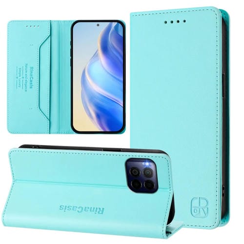 Funda de Cuero para Teléfono T-Mobile Revvl 7 Pro 5G Rc01 con Doble Pliegue y Succión Magnética (Verde Menta)