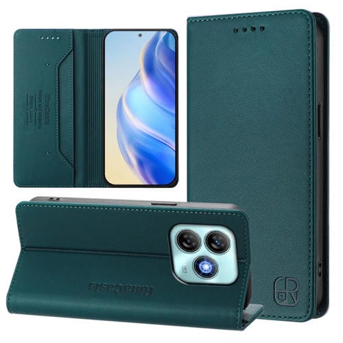 Funda de Cuero para ZTE Blade A75 4G Rc01 con Doble Pliegue y Succión Magnética Rfid (Verde Oscuro)