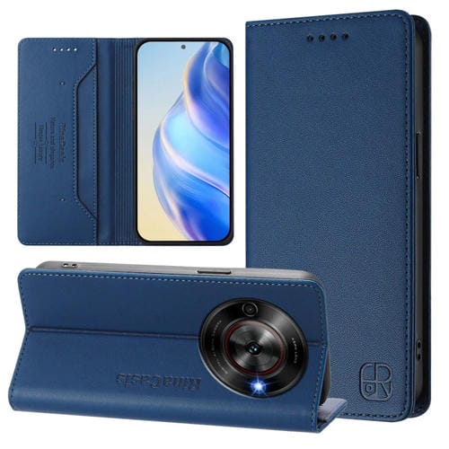 Funda de Cuero para ZTE Blade A75 5G y Nubia Focus 5G Rc01 con Doble Pliegue y Succión Magnética Rfid (Azul Oscuro)
