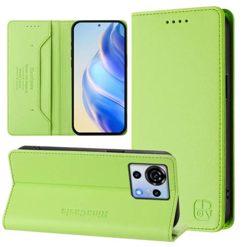 Funda de Cuero para ZTE Blade V50 Vita Rc01 con Doble Pliegue y Succión Magnética Rfid (Verde Hierba)